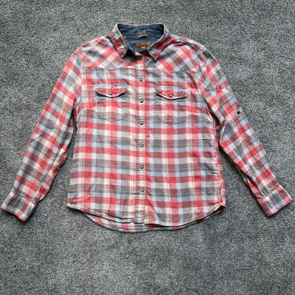 Jachs Girlfriend Bea Pearl Snap Red Plaid Flannel Button Down Shirt Western M